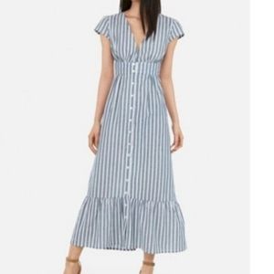 Express Blue White Vertical Pinstripes Cap sleeve Maxi Dress